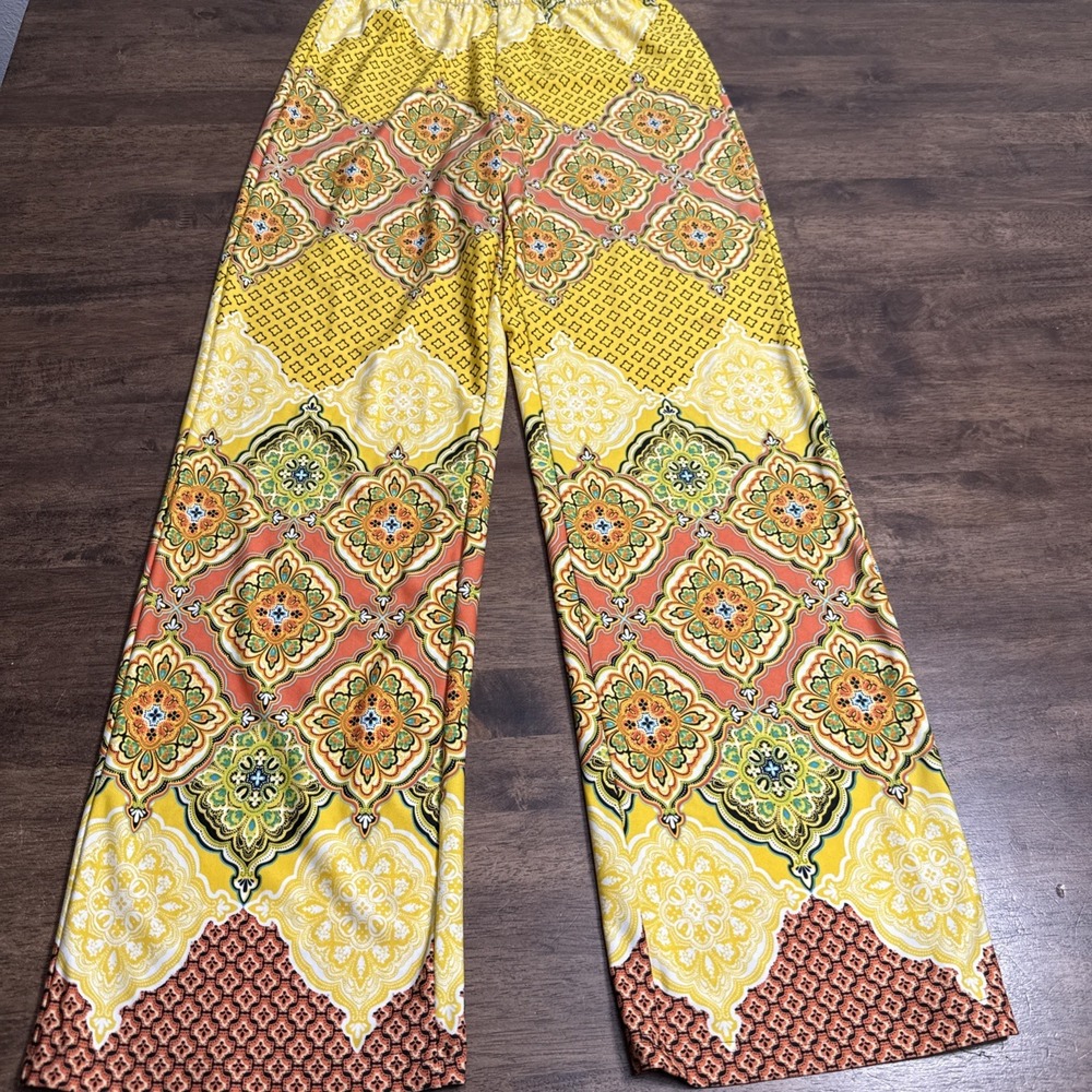 Sunny Leigh Womens Small PS Medallion Print Elastic Waist Pants Boho Festival